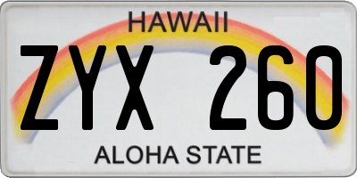 HI license plate ZYX260