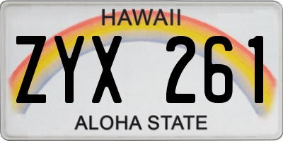 HI license plate ZYX261