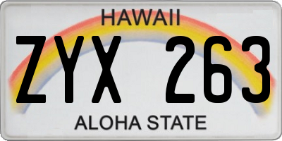 HI license plate ZYX263