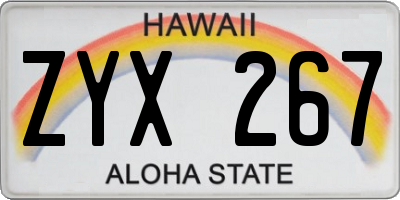 HI license plate ZYX267