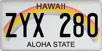 HI license plate ZYX280
