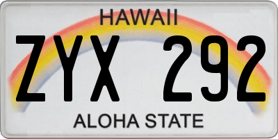 HI license plate ZYX292