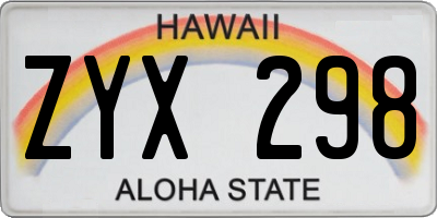 HI license plate ZYX298