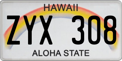 HI license plate ZYX308