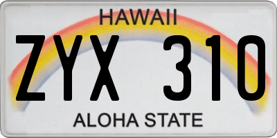 HI license plate ZYX310