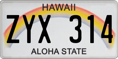 HI license plate ZYX314