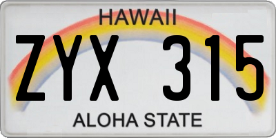 HI license plate ZYX315