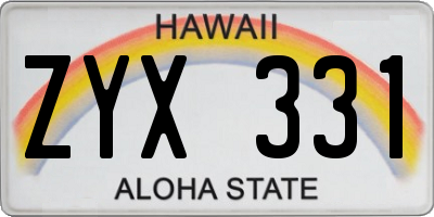 HI license plate ZYX331