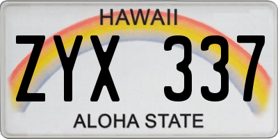 HI license plate ZYX337