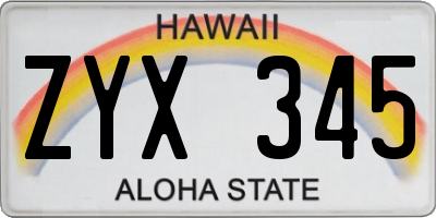 HI license plate ZYX345