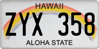 HI license plate ZYX358