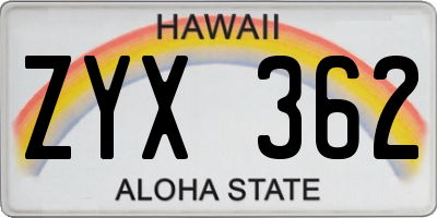 HI license plate ZYX362
