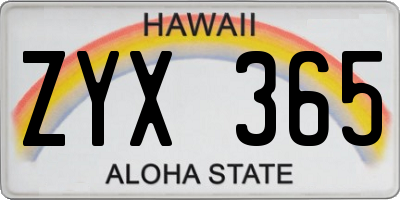 HI license plate ZYX365