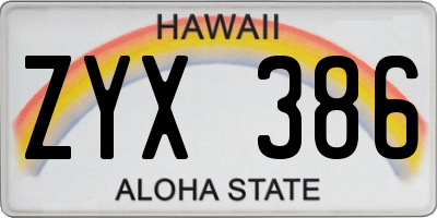 HI license plate ZYX386