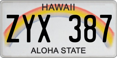 HI license plate ZYX387