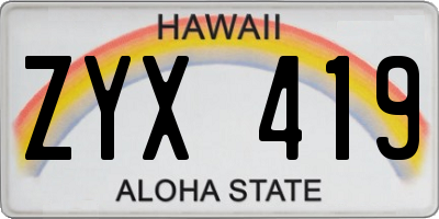 HI license plate ZYX419