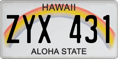 HI license plate ZYX431