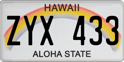 HI license plate ZYX433