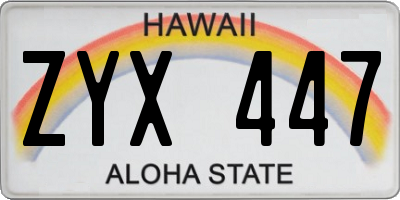 HI license plate ZYX447