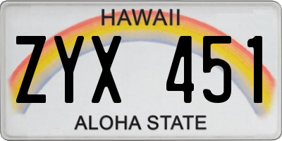 HI license plate ZYX451