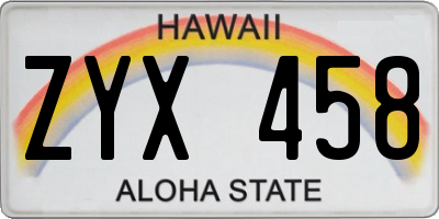 HI license plate ZYX458