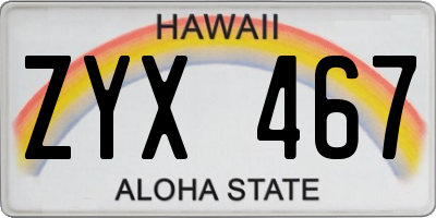 HI license plate ZYX467