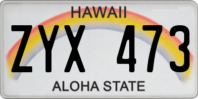 HI license plate ZYX473