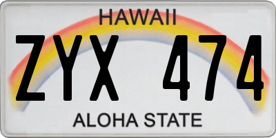 HI license plate ZYX474