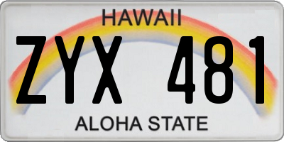 HI license plate ZYX481
