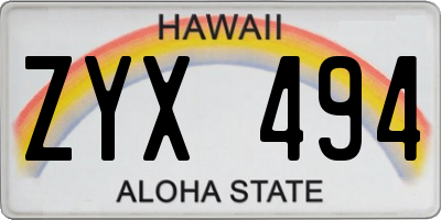 HI license plate ZYX494