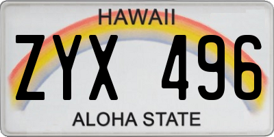 HI license plate ZYX496