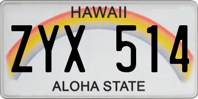 HI license plate ZYX514