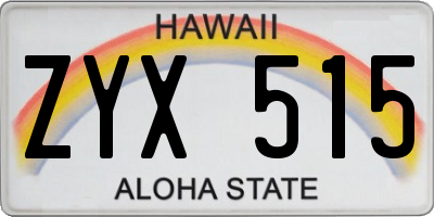 HI license plate ZYX515