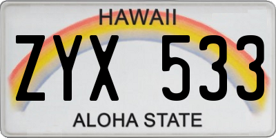 HI license plate ZYX533