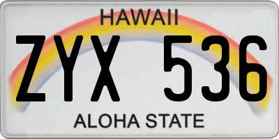 HI license plate ZYX536