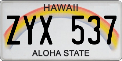 HI license plate ZYX537
