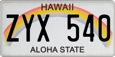 HI license plate ZYX540