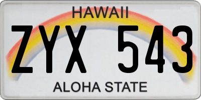 HI license plate ZYX543