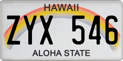 HI license plate ZYX546