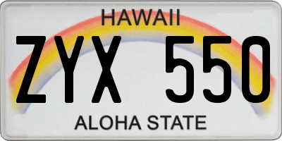 HI license plate ZYX550