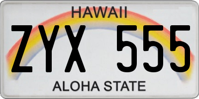 HI license plate ZYX555