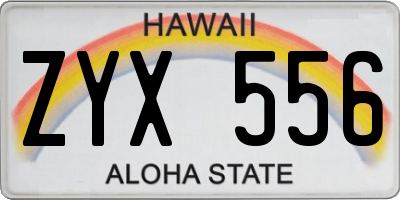 HI license plate ZYX556