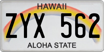 HI license plate ZYX562
