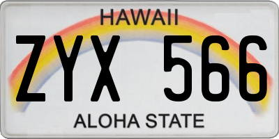 HI license plate ZYX566