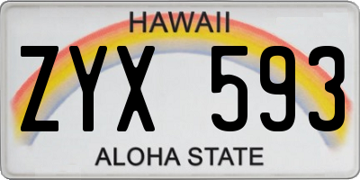 HI license plate ZYX593