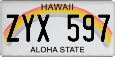 HI license plate ZYX597
