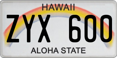 HI license plate ZYX600
