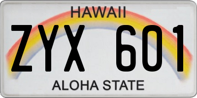 HI license plate ZYX601
