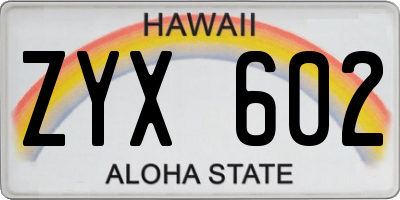 HI license plate ZYX602