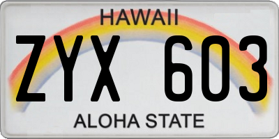 HI license plate ZYX603